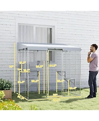 PawHut 79" Large Catio, Galvanized Steel Outdoor Cat Enclosure with Canopy