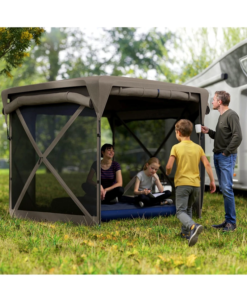 Outsunny 11ft Pop Up Gazebo Screen Tent with Removable Roof, Dark