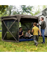 Outsunny 11ft Pop Up Gazebo Screen Tent with Removable Roof, Dark