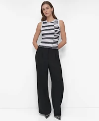 Dkny Women's Striped Ribbed Knit Sleeveless Top