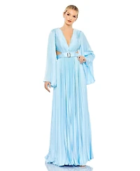 Mac Duggal Women's Long Sleeve Lace up Back Charmeuse Gown