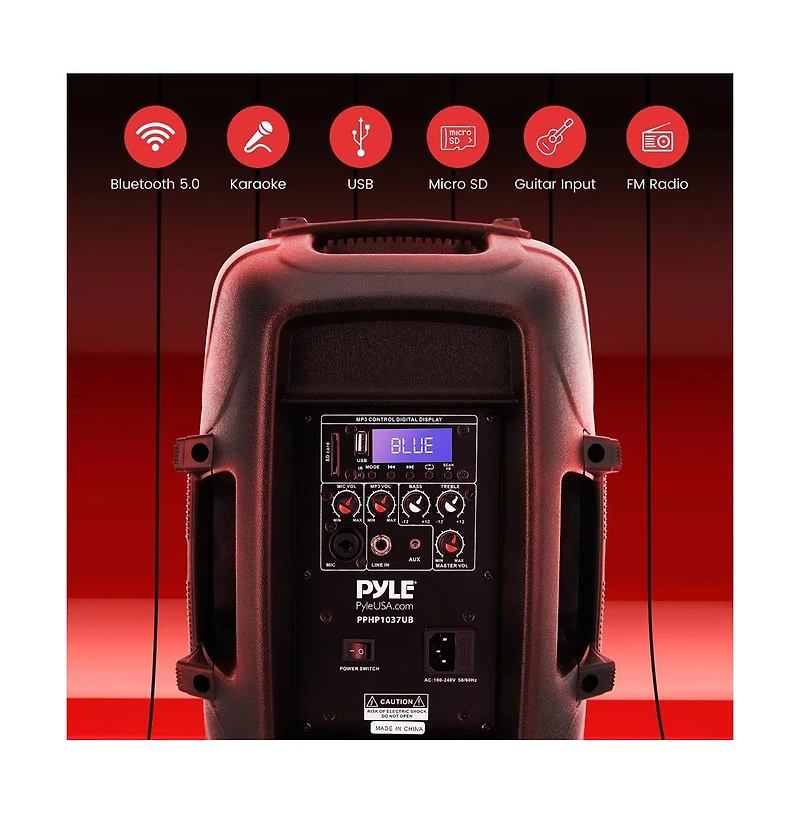 SereneLife 10-Inch Bluetooth Pa Speaker System with Usb, Fm Radio & Recording, 700W