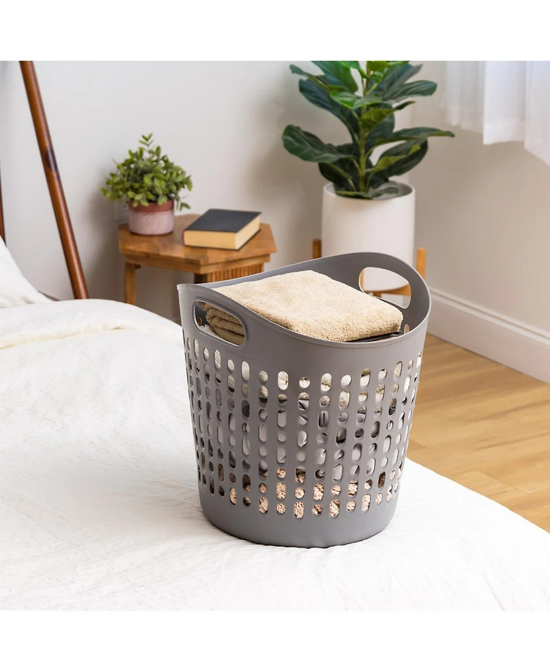 Iris Usa 3 Pack Laundry Basket 40L Durable and Flexible, Portable Round Bin, 1.15 Bushel Hamper for Storage with Ventilation Holes for Closet Dorm, Gr