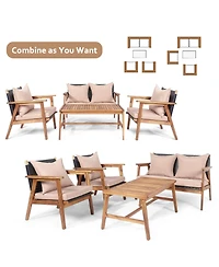 Gymax 8 Piece Patio Conversation Set Outdoor Furniture Set w/ Cushion & Wood Frame