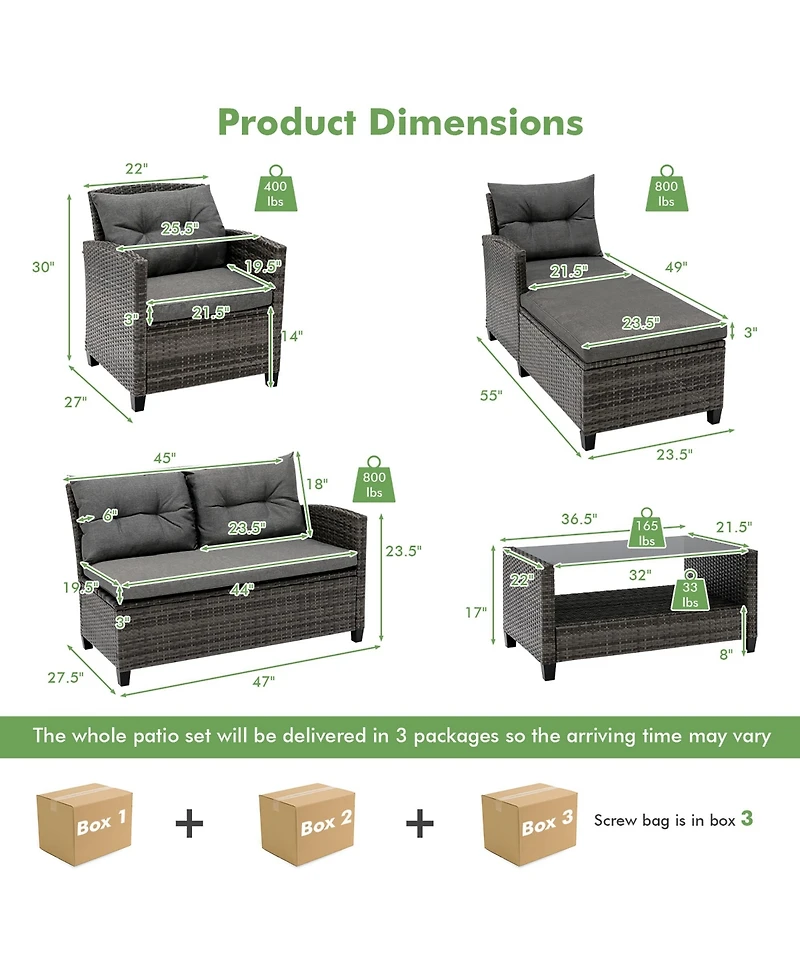 Gymax 4 Piece Rattan Outdoor Conversation Sectional Sofa Set Patio Furniture Set w/ Cushions