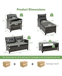 Gymax 4 Piece Rattan Outdoor Conversation Sectional Sofa Set Patio Furniture Set w/ Cushions