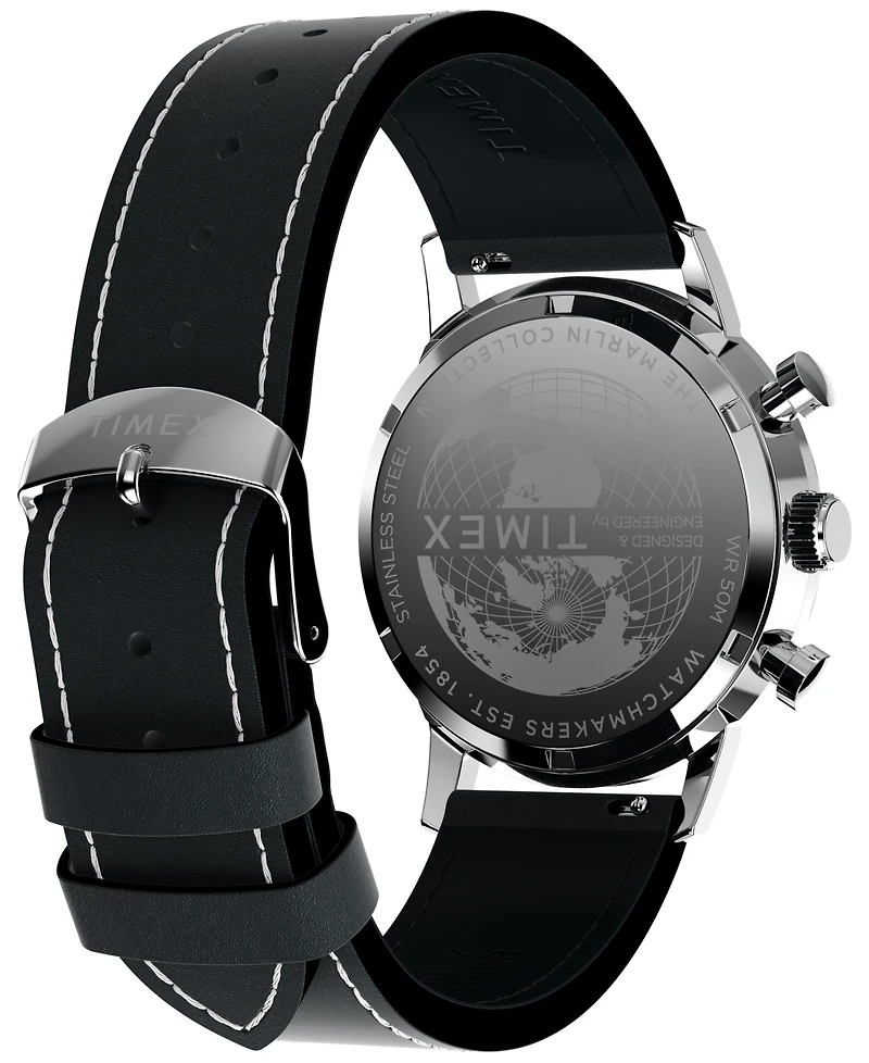 Timex Men's Quartz Analog Black Leather Watch, 40mm