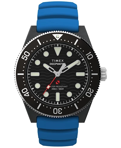 Timex Men's Quartz Analog Blue Rubber Watch, 43mm