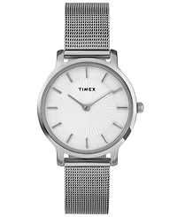 Timex Women's Quartz Analog Silver-Tone Stainless Steel Watch, 34mm