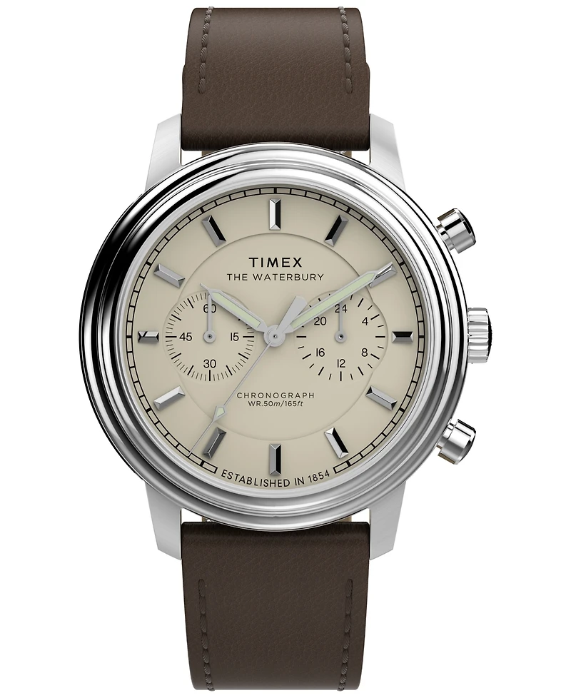 Timex Men's Chronograph Brown Leather Watch, 41mm