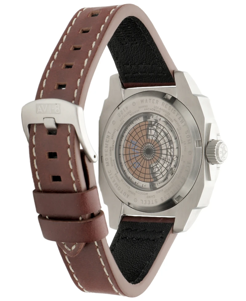 Avi-8 Men's Hawker Hunter Atlas Gmt Automatic Leather Strap Watch