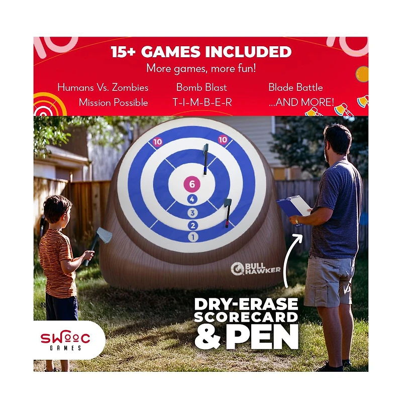 Bull Hawker | Giant Axe Darts (Over 6ft Tall) w/ 15+ Games | Axe Throwing Game for Backyard w/ Air Pump | Carnival Game