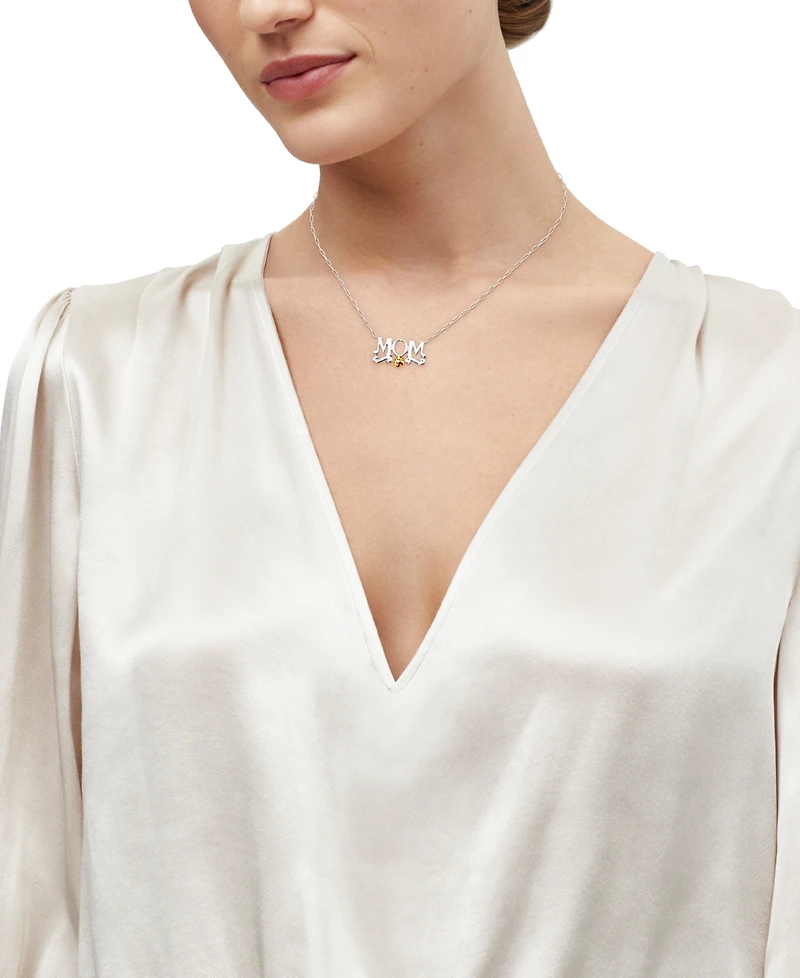 Diamond Accent Mom Rose 18" Necklace in Sterling Silver & 14k Gold-Plate
