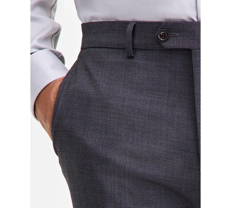 Ted by Baker Men's Modern-Fit Stretch Charcoal Birdseye Wool-Blend Suit Separate Pants