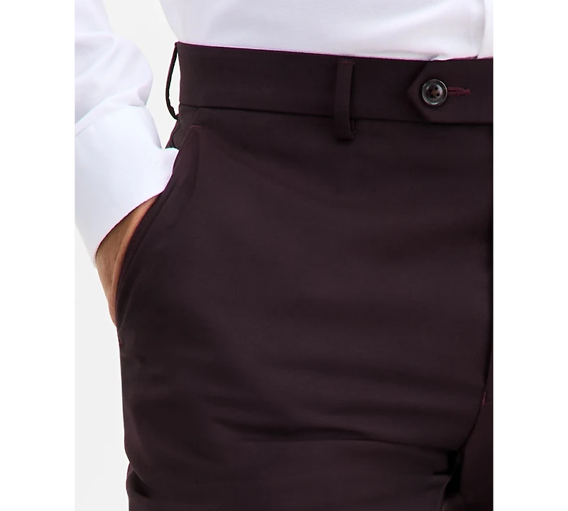 Ted by Baker Men's Modern-Fit Stretch Bordeaux Wool-Blend Suit Separate Pants