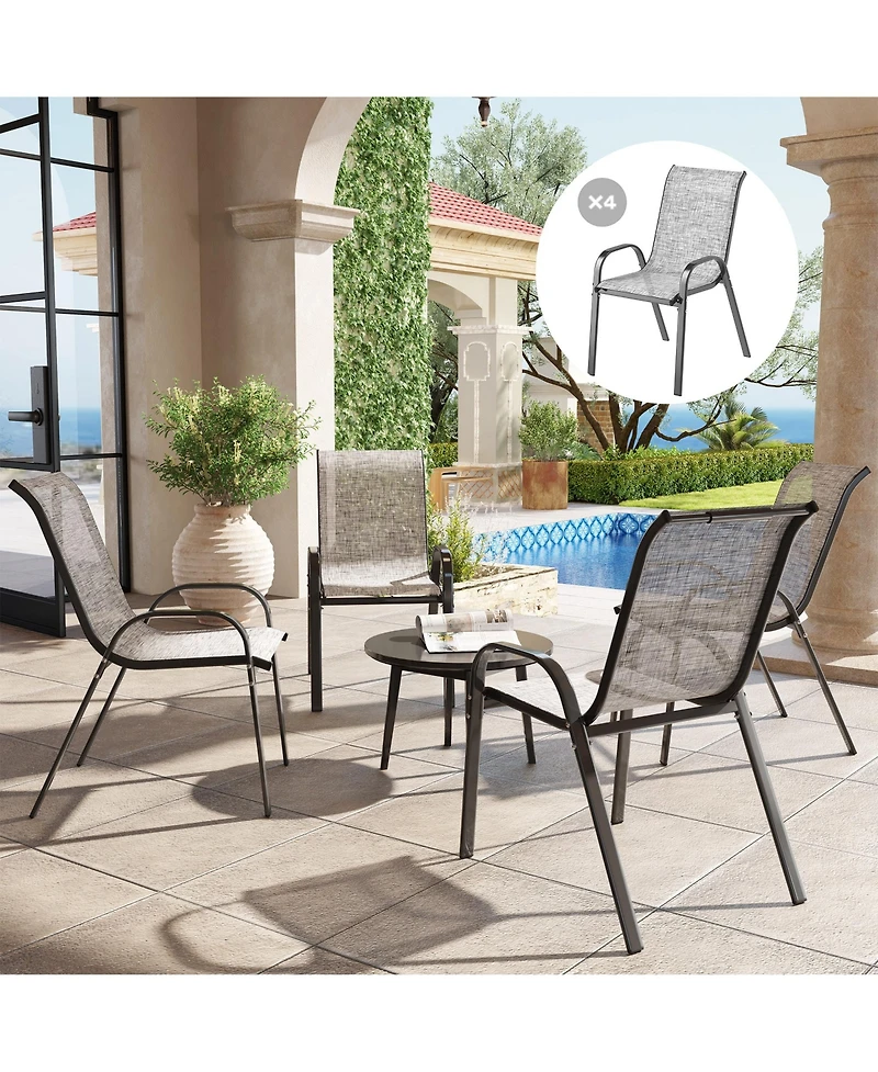 Outsunny Set of 4 Patio Dining Chairs, Stackable Outdoor Chairs,
