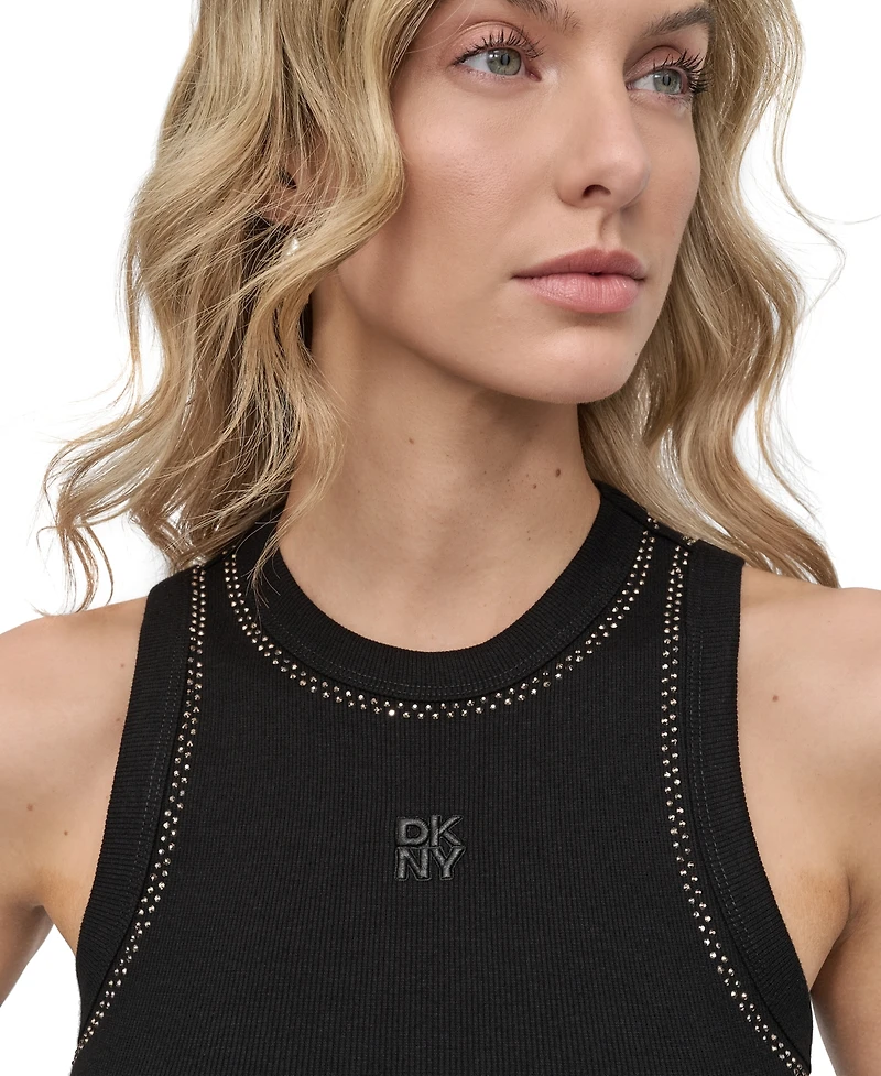Dkny Jeans Petite Rhinestone-Trim Ribbed Tank Top