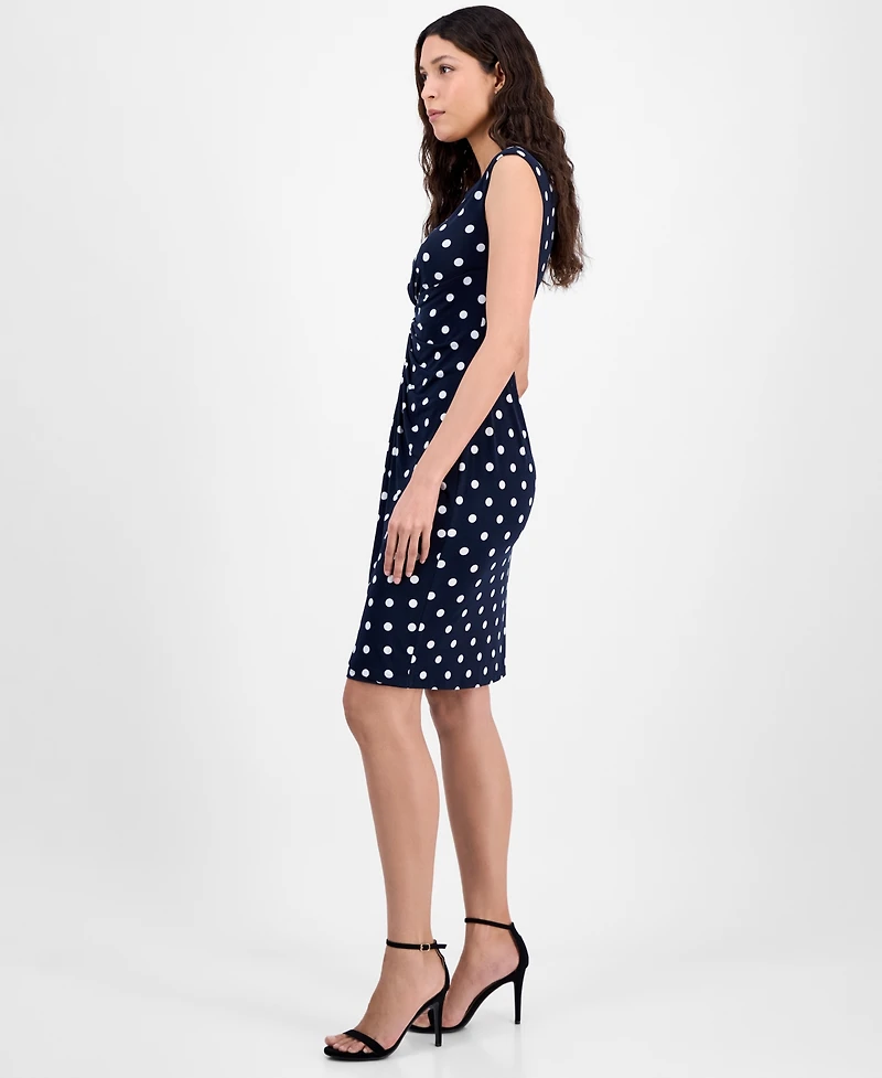 Connected Women's Gathered Faux-Wrap Polka-Dot Dress