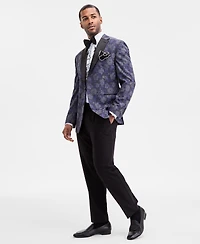 Tayion Collection Men's Classic-Fit Gray & Purple Floral Jacquard Dinner Jacket