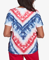 Alfred Dunner Petite Land of The Free Tie Dye American Chevron Short Sleeve Top