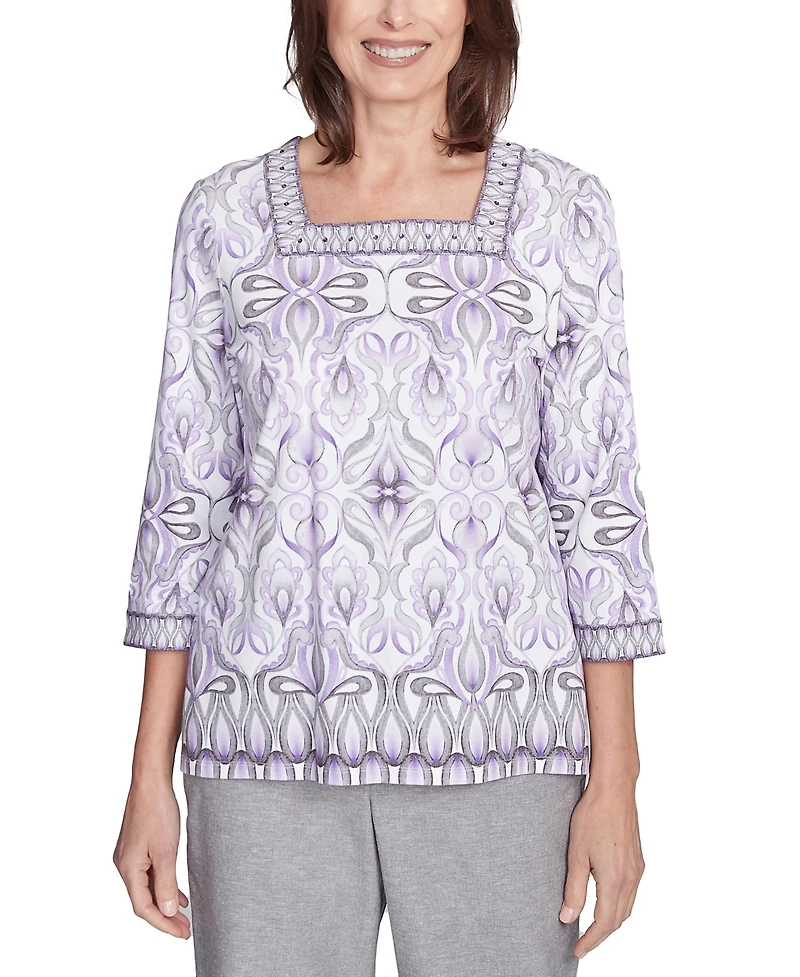 Alfred Dunner Petite Crystal Springs Border Medallion Kaleidoscope Top
