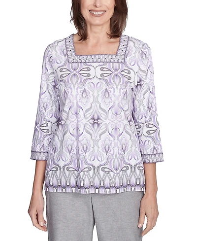 Alfred Dunner Petite Crystal Springs Border Medallion Kaleidoscope Top