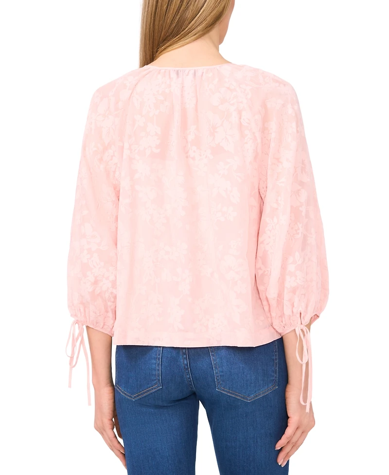 CeCe Women's Floral-Lace Button-Front Puff-Sleeve Blouse
