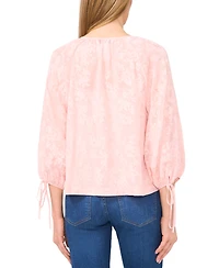 CeCe Women's Floral-Lace Button-Front Puff-Sleeve Blouse