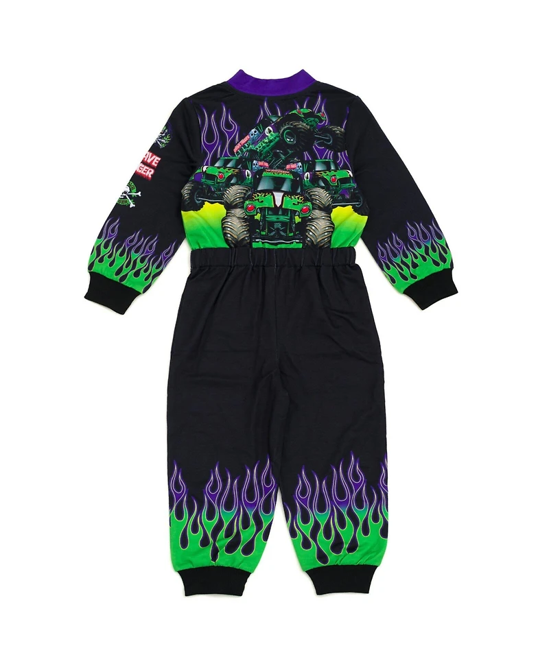 Monster Jam Toddler Boys Grave Digger French Terry Racing Zip Up Coverall to