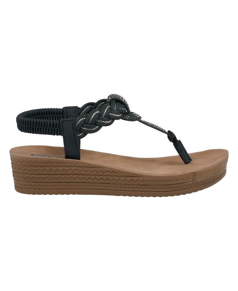Gc Shoes Women's Ivana Embellished T Strap Wedge Sandals