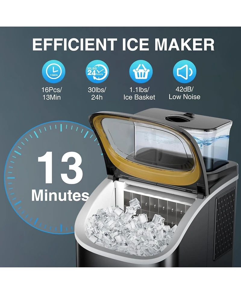 Cowsar 30Lbs/Day Home Portable Cube Ice Maker Includes Ice Scoop and Basket, Black