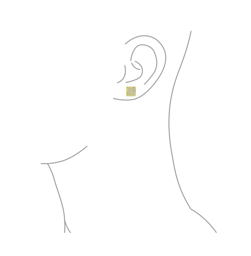 Bling Jewelry Geometric Hip Hop Square Cubic Zirconia Micro Pave Cz Stud Earrings Gold Plated .925 Sterling Silver