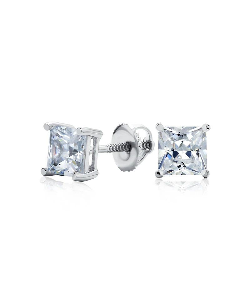 Bling Jewelry Classic Cubic Zirconia Square Cz Solitaire Stud Earrings Security Screw Back .925 Sterling Silver