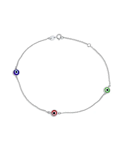 Bling Jewelry Protection Amulet Minimalist Delicate Multi Color Evil Eye Anklet Ankle Bracelet Yellow Gold Plated .925 Sterling Silver Chain 9-10 Inch
