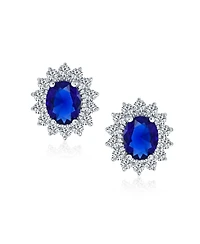 Bling Jewelry Classic Crown 1.5 Ct Cz Stud Earrings Simulated Sapphire Silver Brass