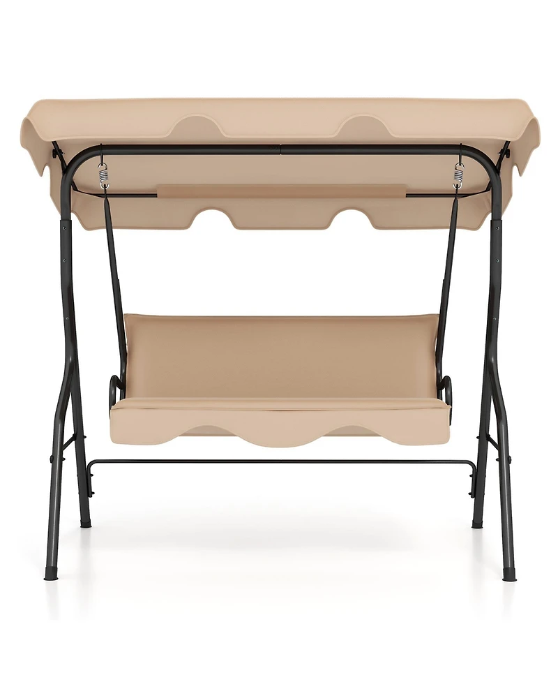 3 Seat Outdoor Patio Canopy Swing with Cushioned Steel Frame