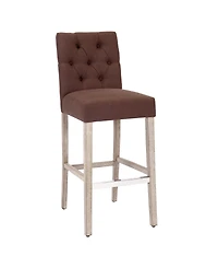 29" Upholstered Linen Fabric Tufted Bar Stool Chair
