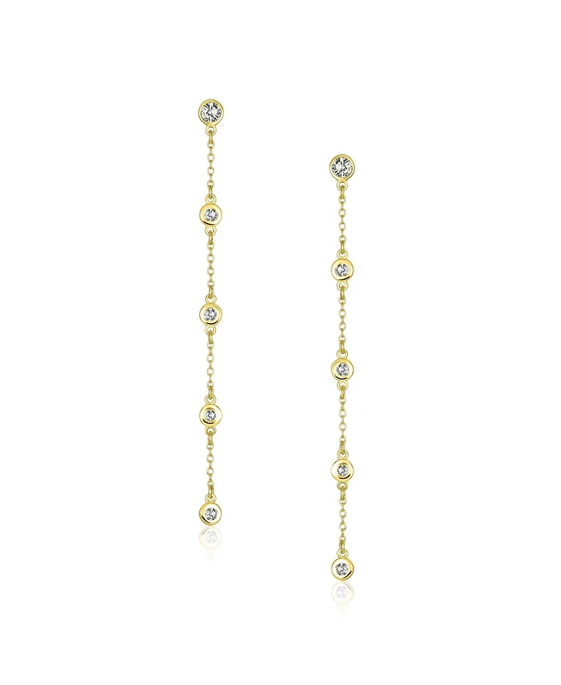 Bling Jewelry Classic Minimalist Cz Threader Dangle Chandelier Earrings 14K Gold Plated Silver