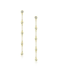 Bling Jewelry Classic Minimalist Cz Threader Dangle Chandelier Earrings 14K Gold Plated Silver