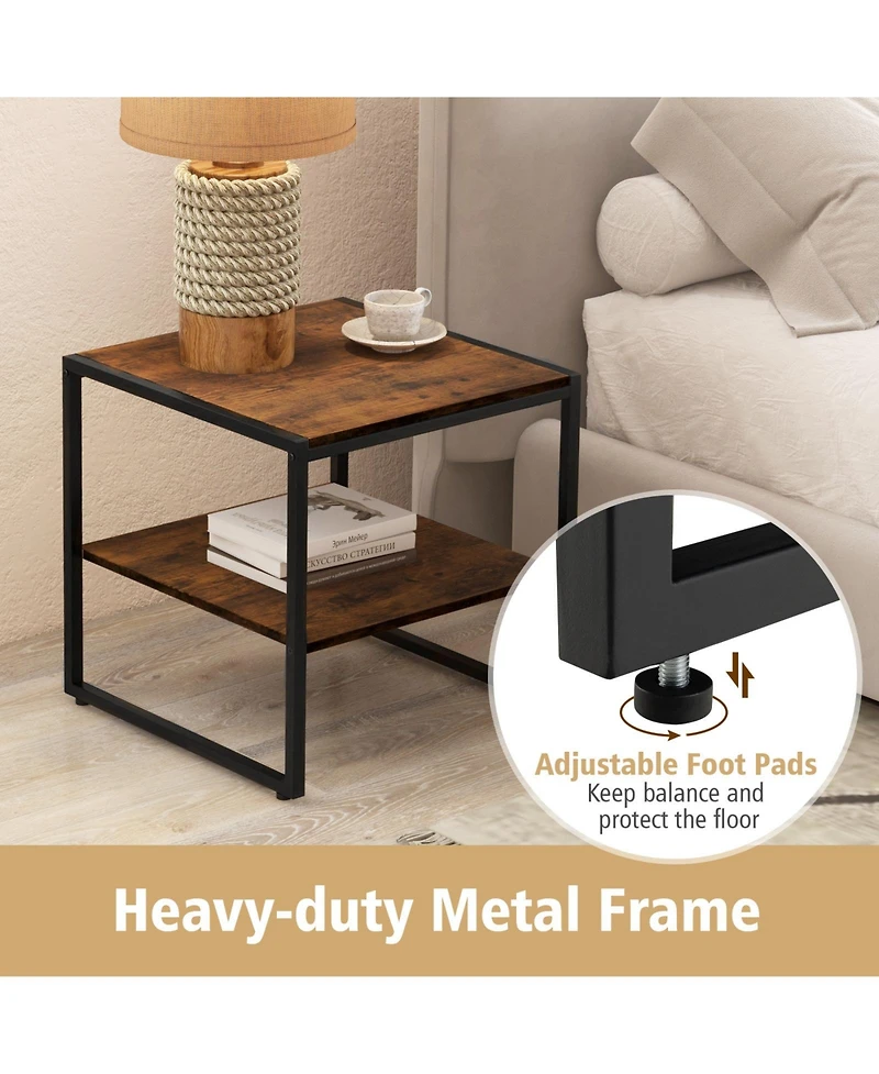 2 Pieces Industrial 2-Tier Side Table Set with Open Shelf