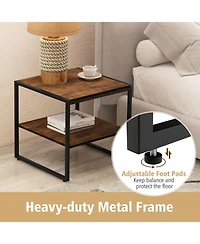 2 Pieces Industrial 2-Tier Side Table Set with Open Shelf