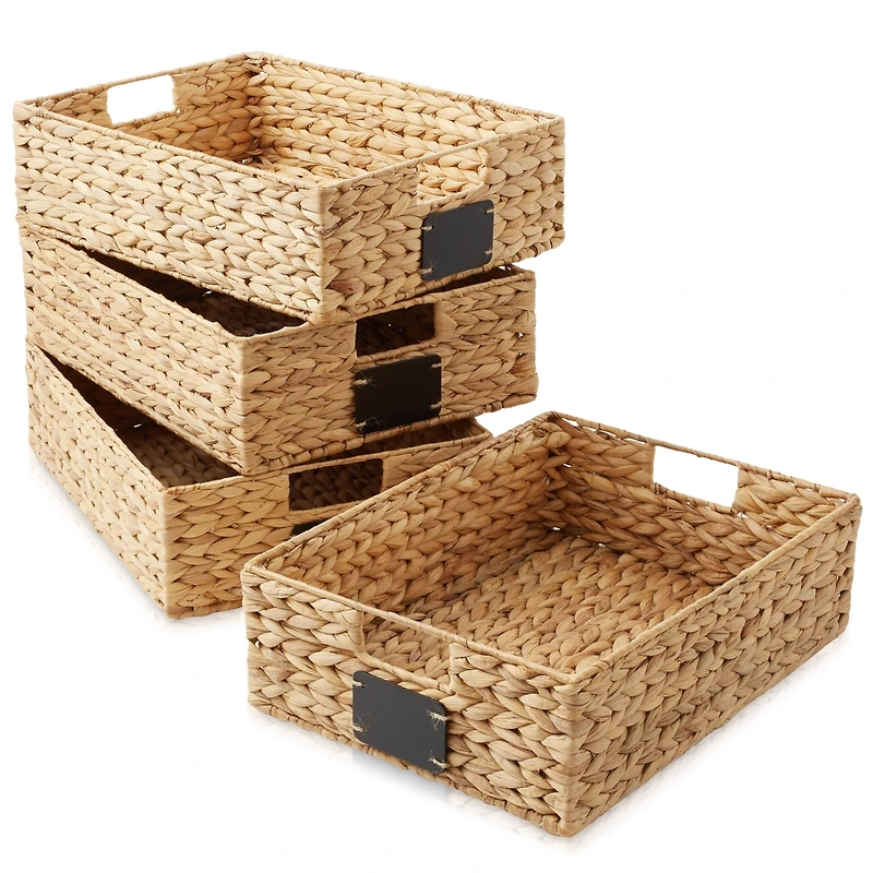 Casafield (Set of 4) Water Hyacinth 12-1/2"x17"x5" Pantry Baskets w/ Chalkboard Labels and Marker