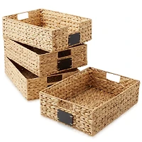 Casafield (Set of 4) Water Hyacinth 12-1/2"x17"x5" Pantry Baskets w/ Chalkboard Labels and Marker