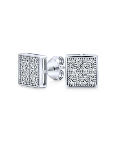Bling Jewelry Geometric Hip Hop Square Cubic Zirconia Micro Pave Cz Stud Earrings .925 Sterling Silver