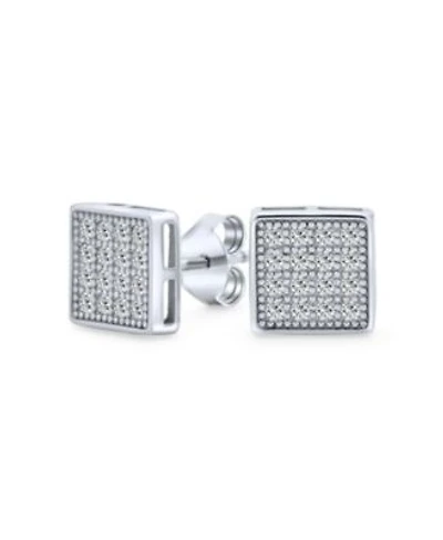 Bling Jewelry Geometric Hip Hop Square Cubic Zirconia Micro Pave Cz Stud Earrings .925 Sterling Silver