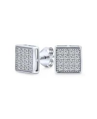 Bling Jewelry Geometric Hip Hop Square Cubic Zirconia Micro Pave Cz Stud Earrings .925 Sterling Silver