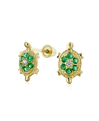 Bling Jewelry Petite Nautical Pave Cz Green Tortoise 14K Gold Stud Earrings with Secure Back