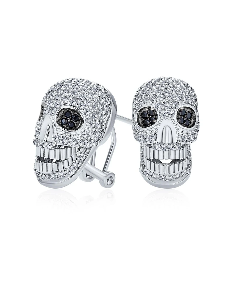 Bling Jewelry Biker Jewelry Cz Skull Stud Earrings, Goth Punk Dia De Los Muertos Style