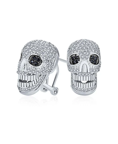 Bling Jewelry Biker Jewelry Cz Skull Stud Earrings, Goth Punk Dia De Los Muertos Style