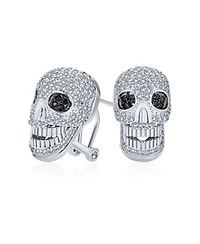 Bling Jewelry Biker Jewelry Cz Skull Stud Earrings, Goth Punk Dia De Los Muertos Style